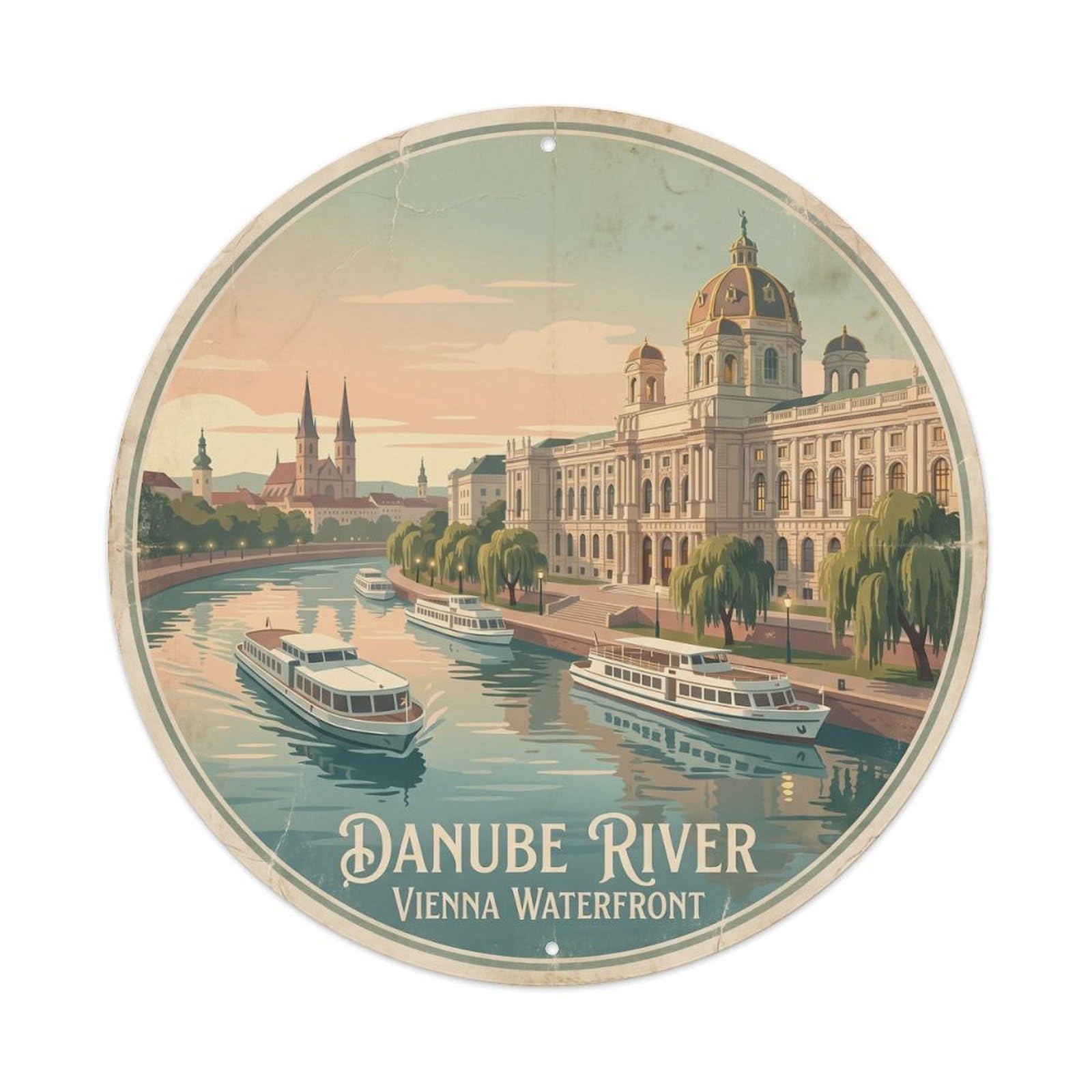 Vintage Travel Danube Vienna Waterfront Metal Tin Sign