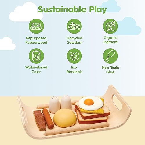 Miniatura 11 de PlanToys - Juego de madera para juegos de simulación de alimentos y bebidas, juguetes de cocina Montessori para niños pequeños y niños, comida