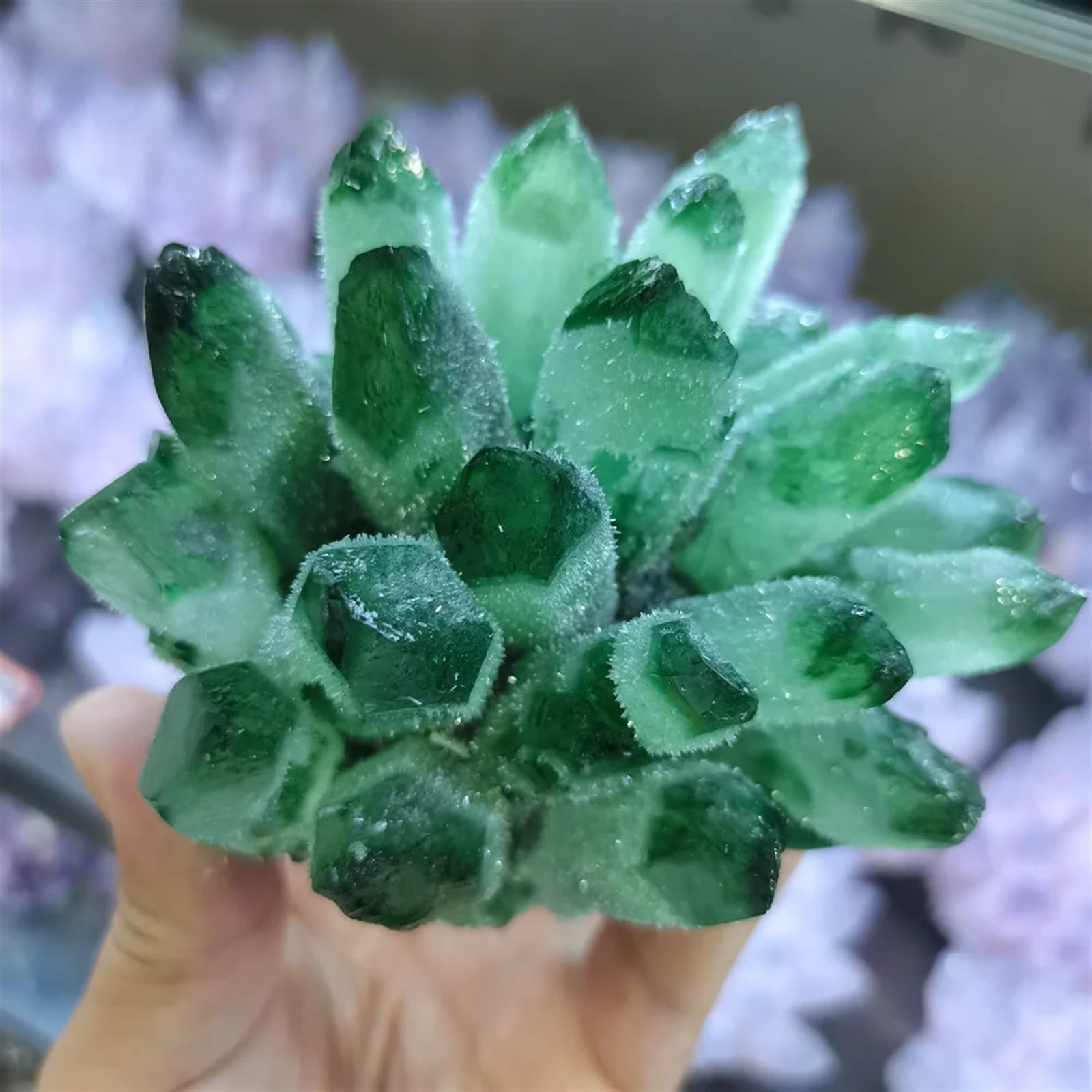 AUOQKQUT Green Phantom Quartz Crystal Cluster Ornaments (Size : 400-450g)