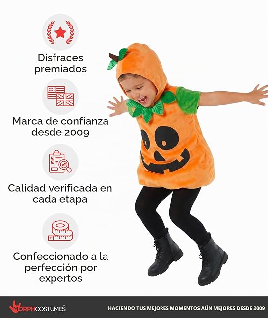 Foto 5 de 7 de Morph Disfraz Calabaza Bebé y Niño, Disfraces de Calabaza para Halloween Niña y Niño, 4-6 años