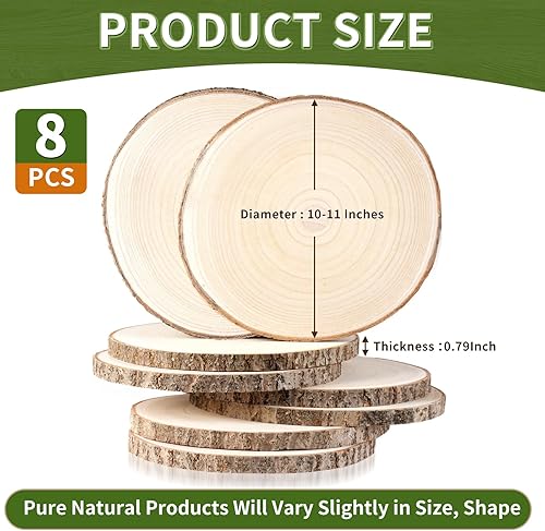 Miniatura 2 de Rodajas de madera de 10 a 11 pulgadas, 8 piezas de rebanadas de madera sin terminar para centros de mesa, galletas de madera, losas de madera