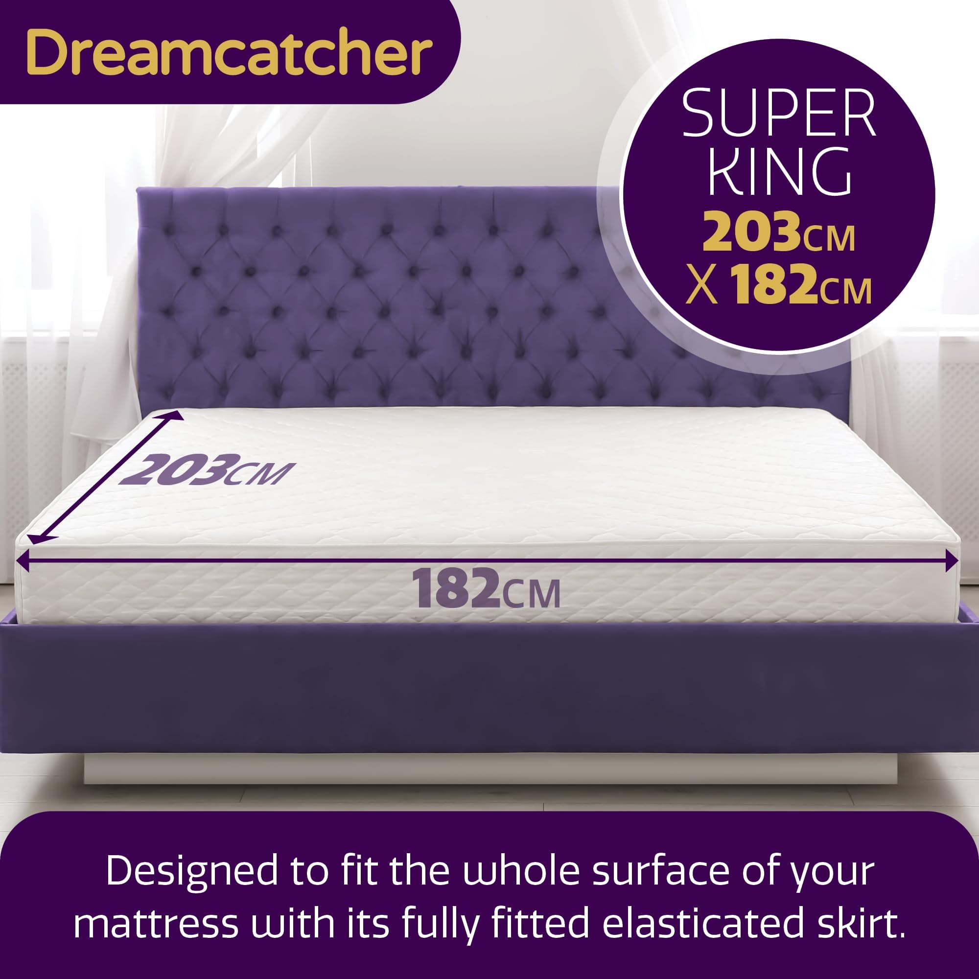 Dreamcatcher Superking Electric Blanket 203 x 182 cm, Soft Polyester Electric Blanket Fitted Underblanket Mattress Cover, 3x Heat Settings, 2x Controllers and Machine Washable Heated Blanket