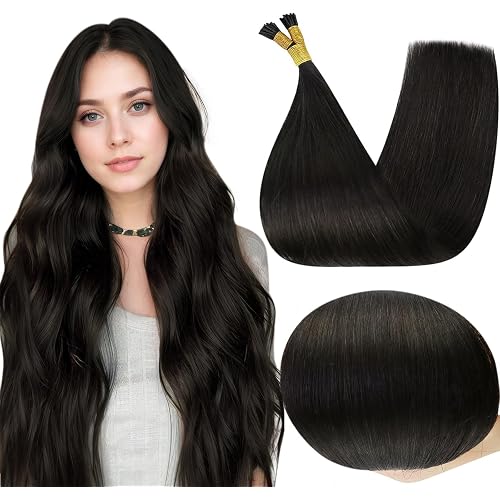 Full Shine I Tip Hair Extensions Human Hair, 22 Inch Color Off Black 40g