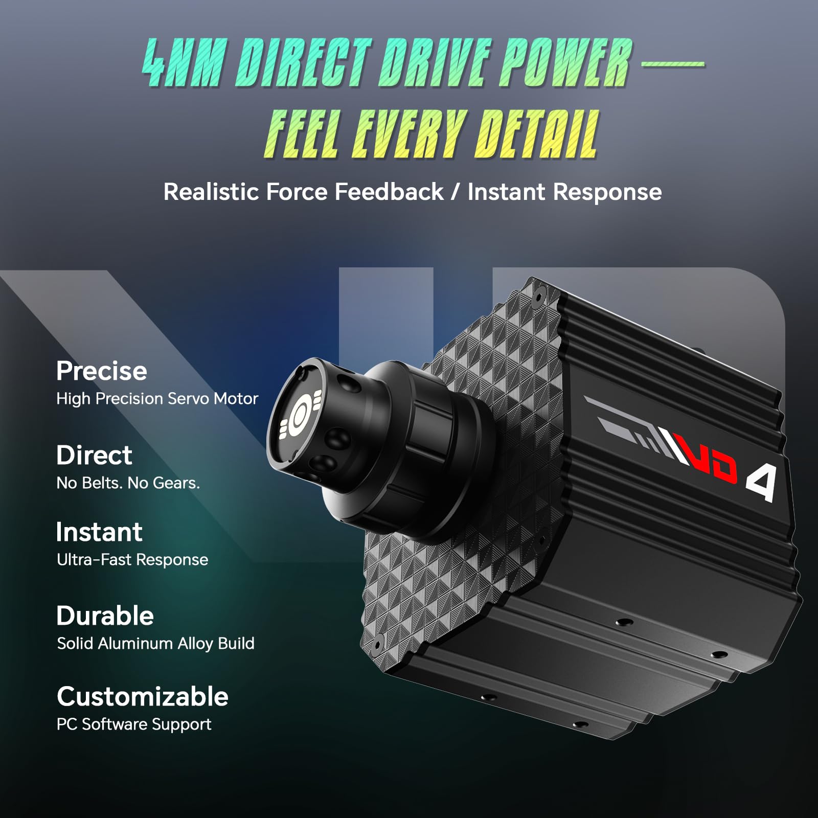 PXN VD4 Direct Drive Gaming Lenkrad Bundle – 4Nm Force Feedback Servo-Motor Basis mit Schnellverschluss, 11” W AS Rennlenkrad, Modulare Hall-Effekt Metallpedale, Tischklemme – für PC Windows 7–11