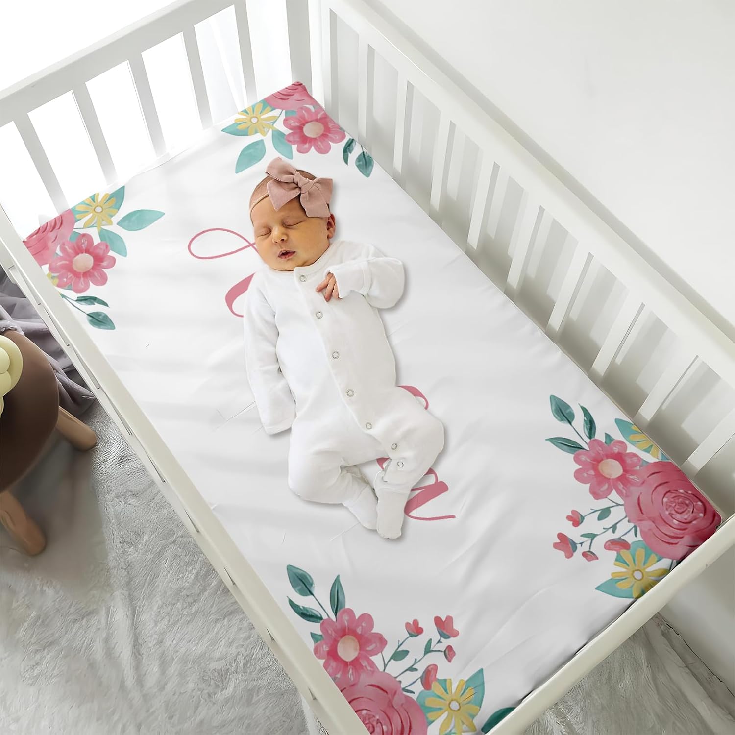 Personalized Crib Bedding Set, Custom Name Newborn Baby Toddler Nursery Set with Blanket, Fitted Sheet, Pillowcase, for Girls Boys Newborn Gifts Rainbow Theme(Fixed Size)