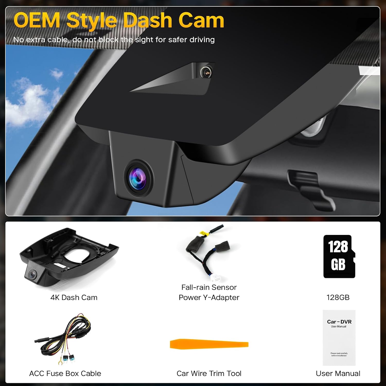 4K Dash Cam for Toyota RAV4 2022 2023 2024 2025 2026 LE Limited SE Adventure XLE Premium XSE (Model B, with Vent Hole), Front 4K OEM Dashcam for RAV4 2022-2026, 24H Parking Monitor, 128GB
