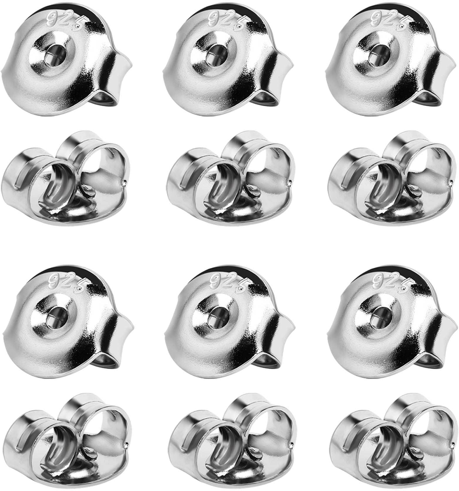 12PCS Real 925 Silver Earring Backs Replacements, 18K White Gold Plated Hypoallergenic , Secure Ear Locking for Stud Nut for Posts, 6mm