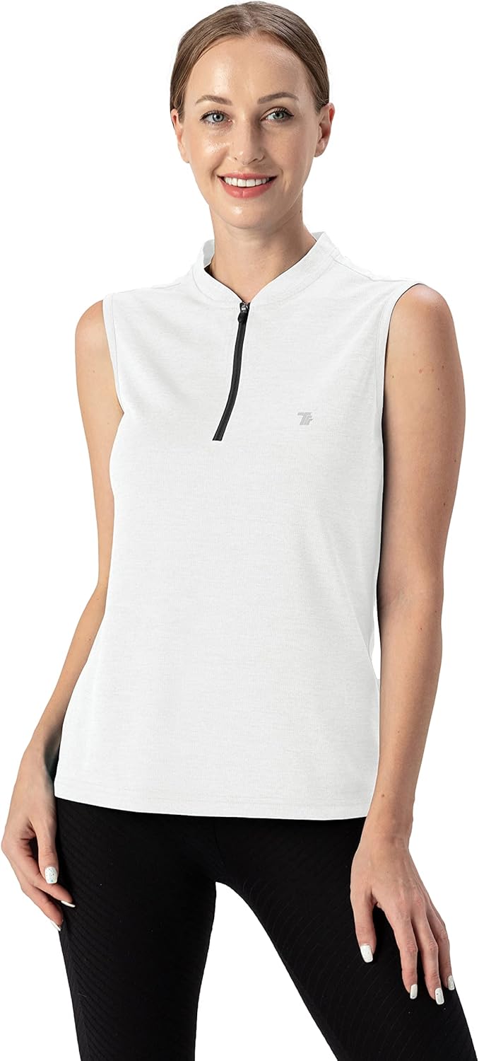 YSENTO Women's Golf Apparel Shirts Clothes Outfits Sleeveless 1/4 Zip Collarless Dry Fit UPF 50+ Tennis Polo Tank Tops