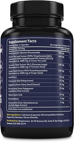 Miniatura 8 de Suplemento de resveratrol NAD+ - Fórmula de longevidad con nicotinamida adenina dinucleótido con CoQ10, fórmula antienvejecimiento de apigenina y