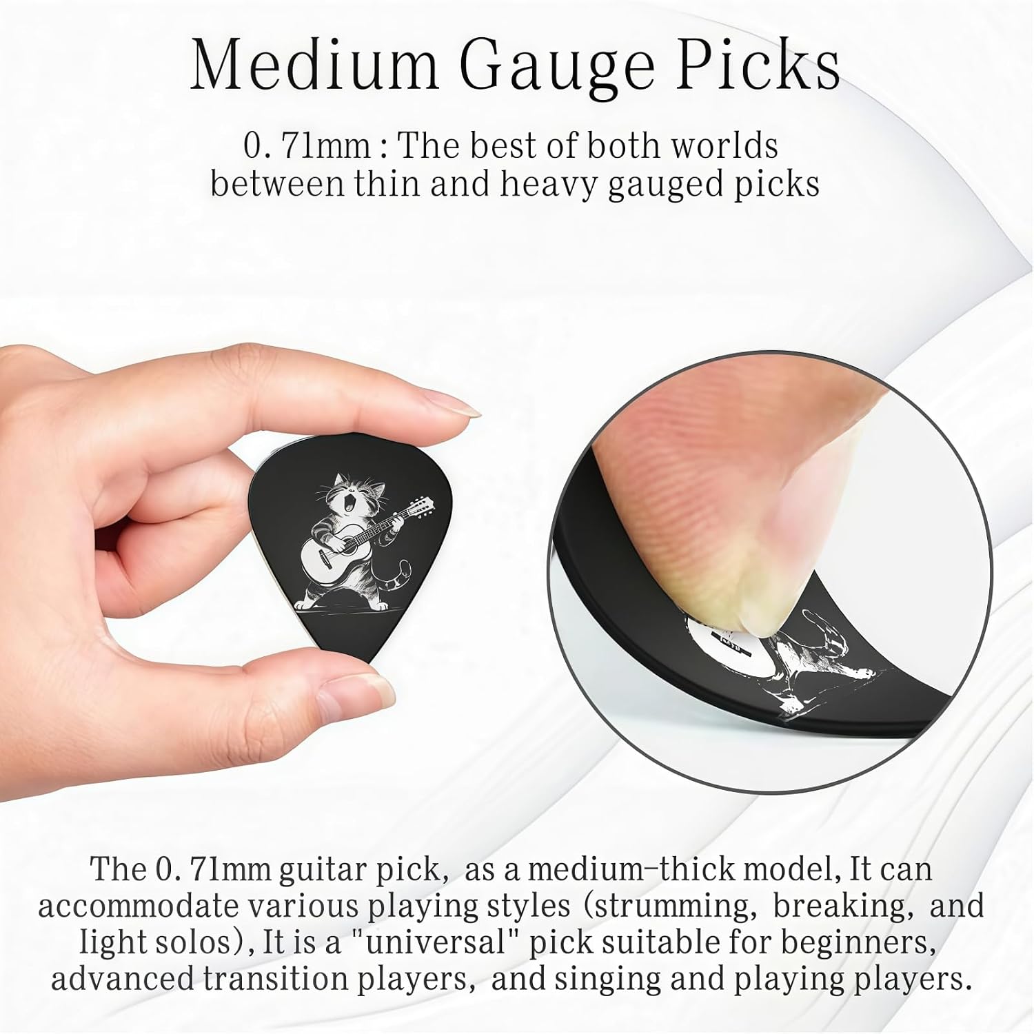 0.71mm Medium Guitar Picks - Wiggle Cat image 3