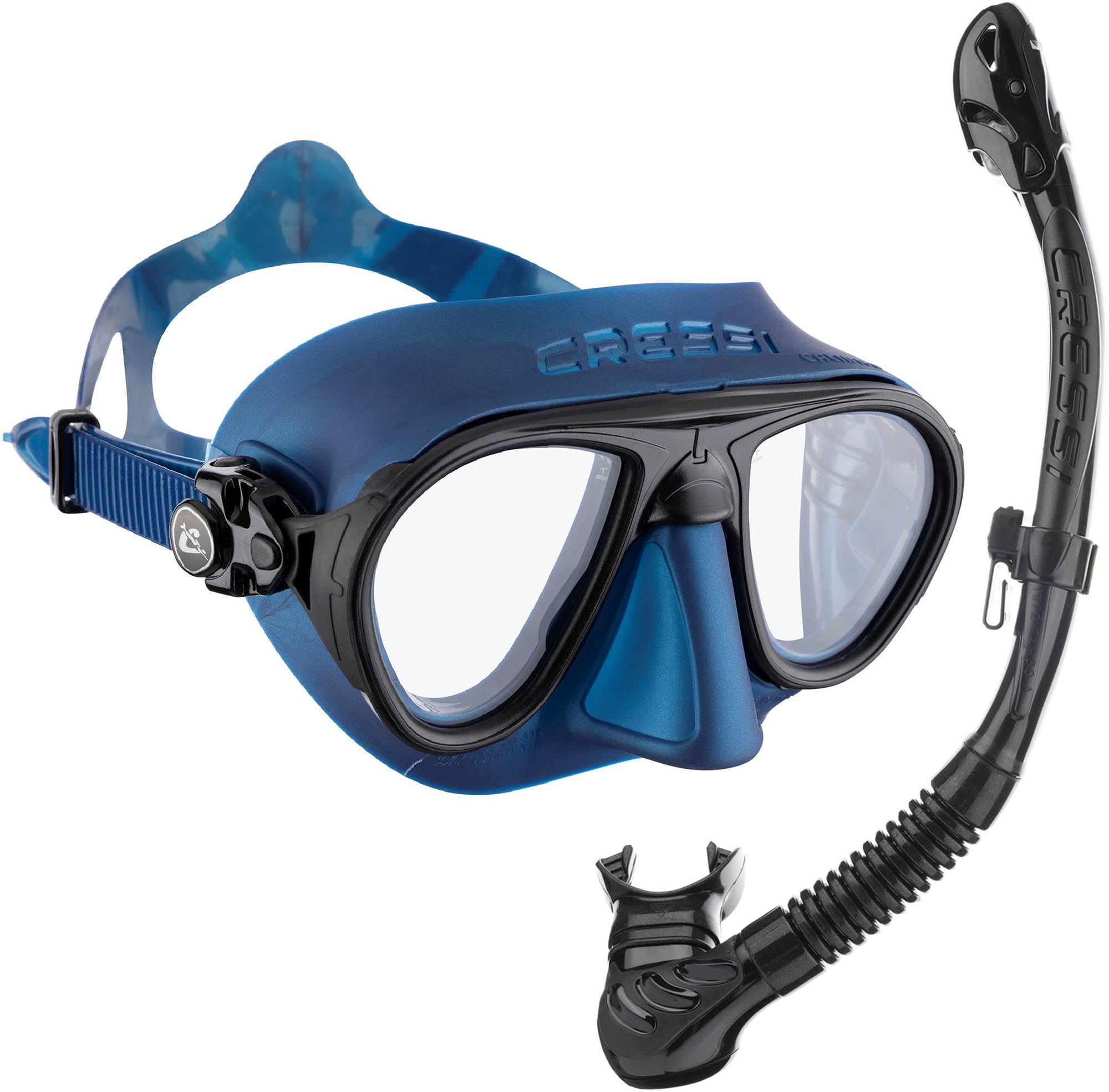 Cressi Schnorchelset Erwachsene - Calibro Tauchmaske Blau Nery mit Anti-Fog und Alpha Ultra Dry Trockenschnorchel - Schnorchelmaske und Schnorchel für Apnoe, Tauchen und Schnorcheln, Unisex