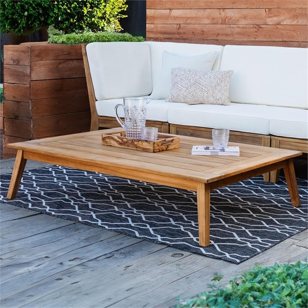 Linon Farrah Outdoor Teak Wood Coffee Table 12.4" High in Natural Oil Finish