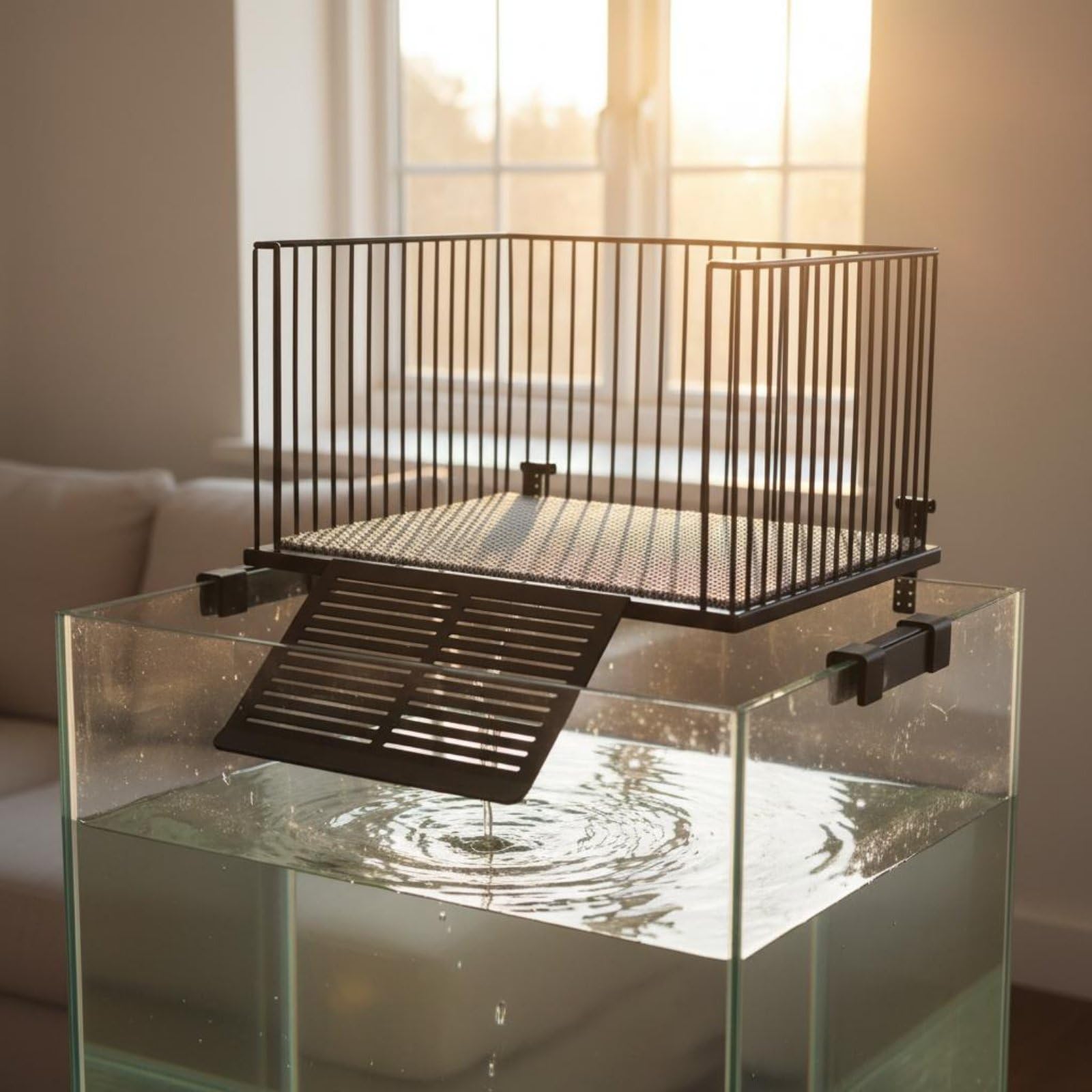 Schildkröten-Sonnenplatz aus Edelstahl ausbruchsicher Schwimmel mit Kletterrampe tragfähig Schildkröten Sonnenplatz für Schildkrötenhalter, Klein Für 20cm Breites Aquarium