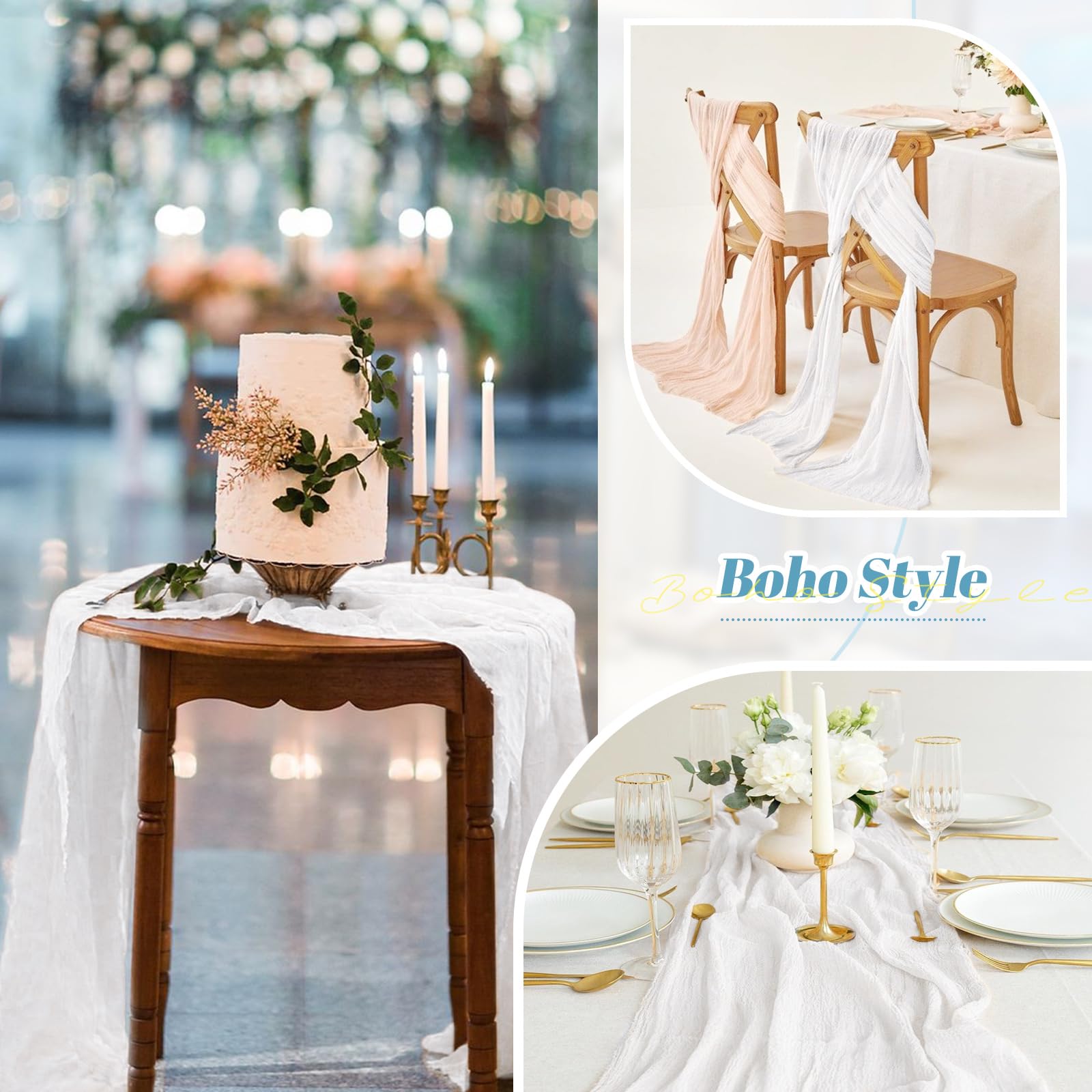 Pesonlook Lot de 10 chemins de Table en étamine Blanche, Chemin de Table en Gaze de 10 Pieds, Chemin de Table Semi-Transparent en Tissu étamine pour réception de Mariage, Mariage Rustique bohème