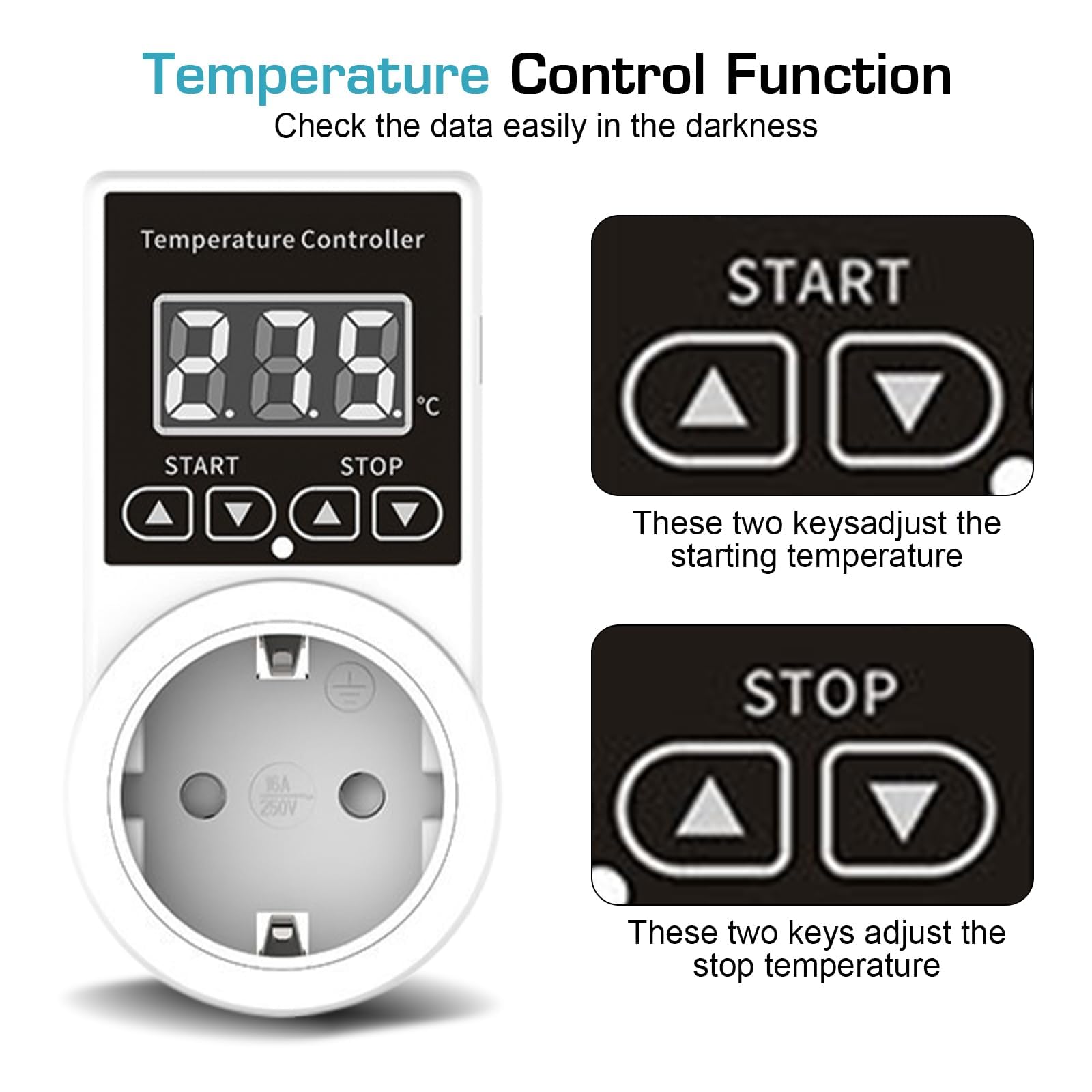 GOMETY 2 prese termostatiche, regolatore di temperatura digitale 230 V, termostato di raffreddamento con sonda LCD, termostato digitale per serra, acquario, terrario, rettili