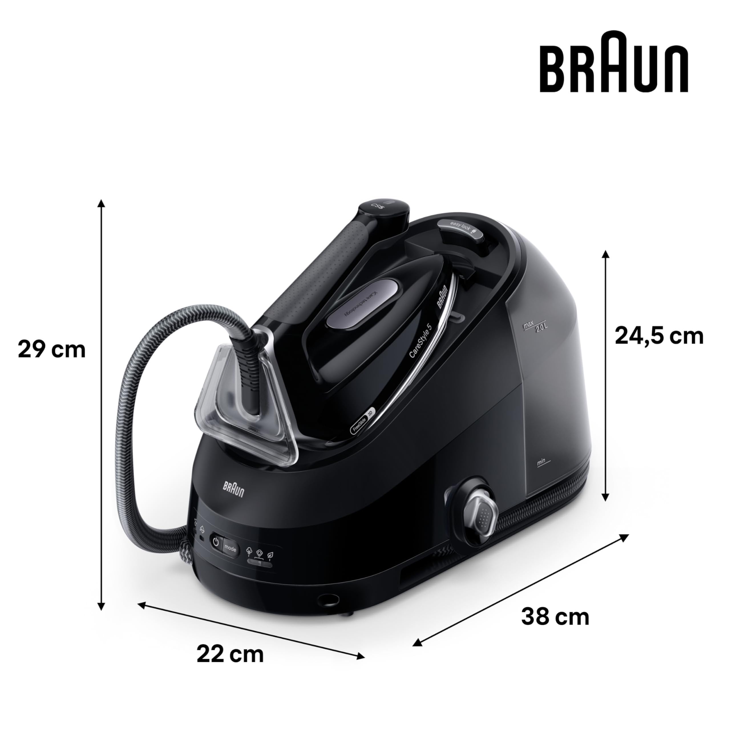 Braun CareStyle 5 IS5249BK, Sistema Stirante con Tecnologia FreeGlide 3D, 150 g/min di Vapore, Riscaldamento Veloce, Modalità iCare, Stiratura Verticale, Serbatoio 2L Rimovibile, 2400W, Nero