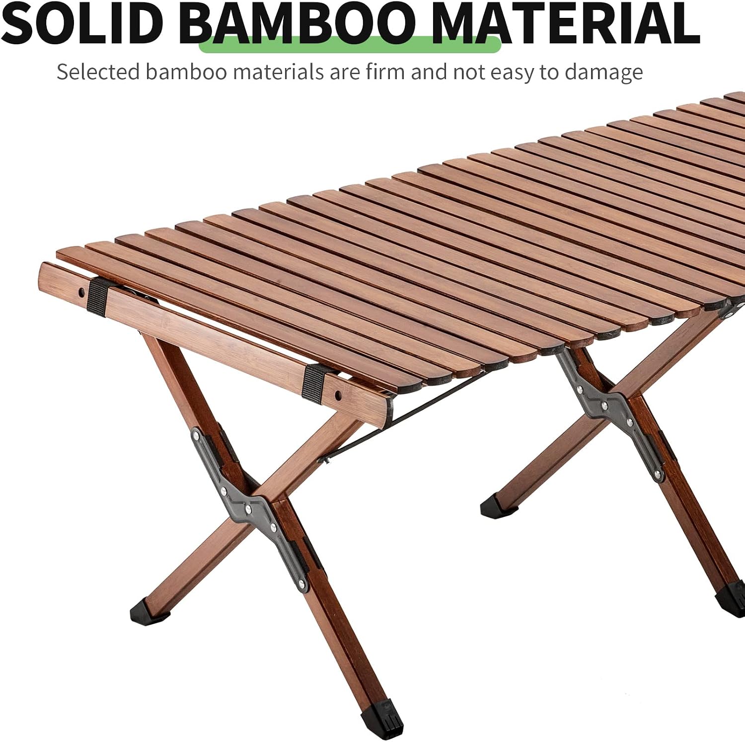 UNICOO –Bamboo Roll Up Picnic Table, Portable Camping Table W/Carry Bag, Low Height Foldable BBQ Top for Indoor & Outdoor Party, BBQ and Hiking (Antique Brown, 4 FT)