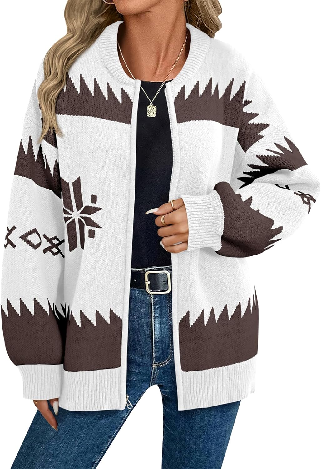 Saodimallsu Womens Zip Up Sweater Jacket Oversized Chunky Puff Long Sleeve Graphic Christmas Cardigan