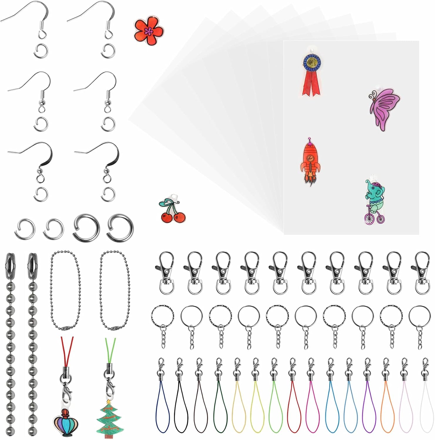 BAPHILE Shrinky Dink,301PCS Shrink Art Plastic Sheets Kit Include 20PCS Clear Frosted Heat Shrinky Paper with 281PCS Keychains Accessories for Adults Kids Creative Craft School Project
