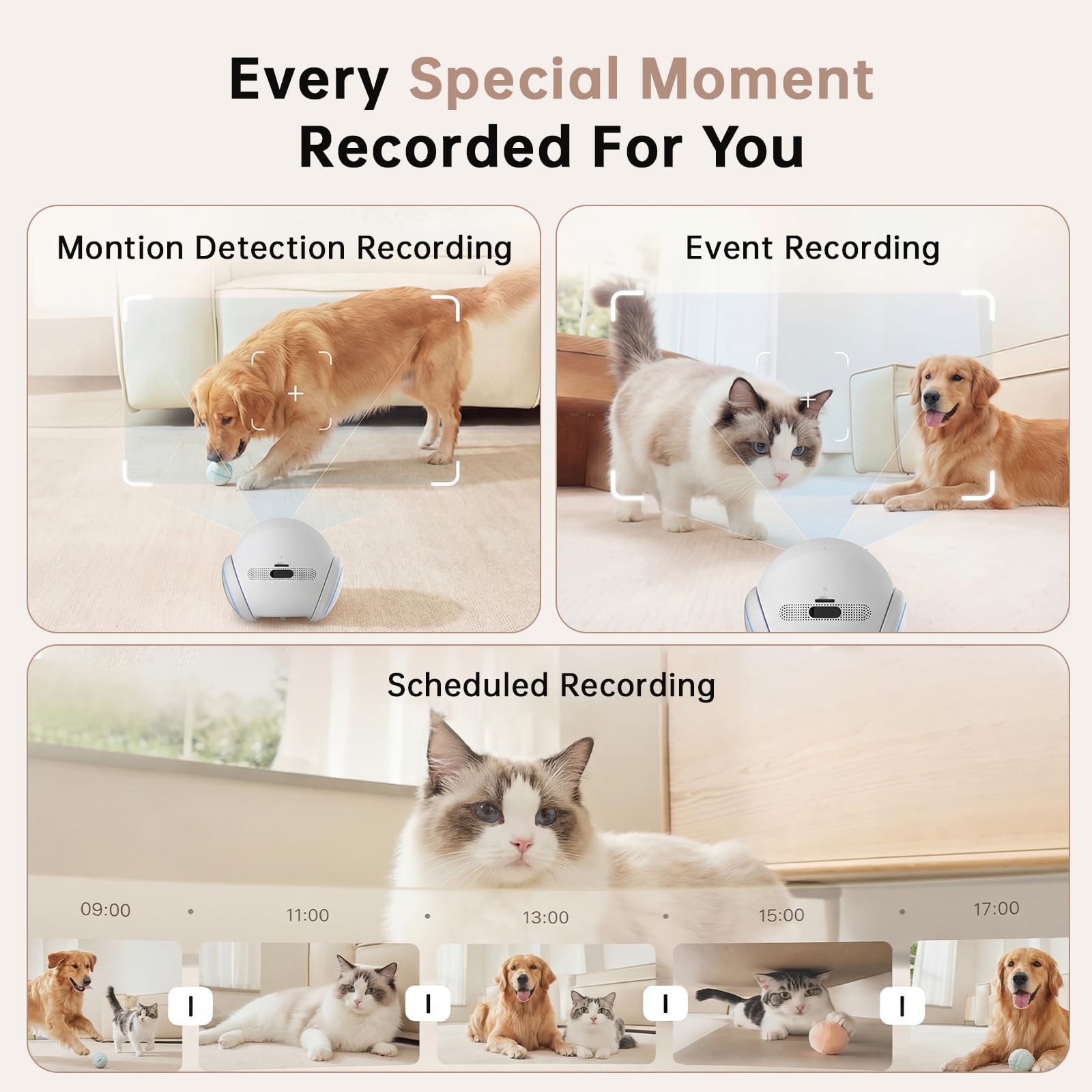 2026 Upgraded Pet Camera Movable 1080P, 2-Way Audio Cat/Dog Camera Robot, Night Vision, Battery-Operated, Auto-Recharge Smart Cam with App Control, Motion Detection, Support Cloud & SD Card Storage - image 6