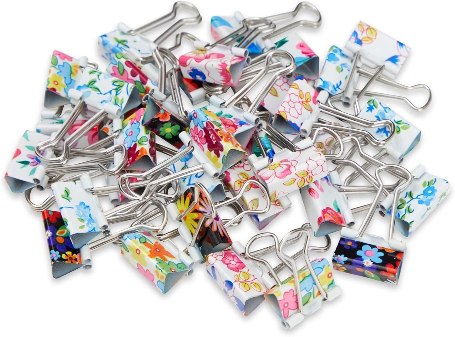 Small Floral Binder Clips -. Multicolor Iron - Se Grip for