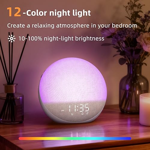 Miniatura 9 de Reloj despertador Sunrise Máquina de ruido blanco luz natural de despertador, reloj regulable con altavoz Bluetooth para dormitorio, 25 sonidos de