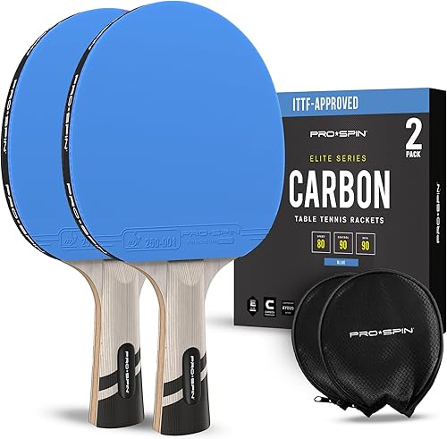 PRO-SPIN Paletas de ping pong, raquetas de tenis de mesa de nivel profesional con fibra de carbono para un control superior  Hoja de 7 capas, goma
