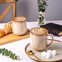 Vista 3 de LERATIO Juego de 6 tazas de café de cerámica de 12 onzas, grandes tazas de porcelana con mango grande para café con leche, capuchino, leche, cacao