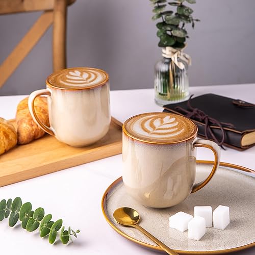 Miniatura 3 de LERATIO Juego de 4 tazas de café de cerámica de 12 onzas, tazas de café grandes de porcelana con mango grande para café con leche, capuchino, leche,