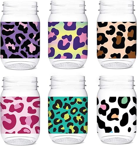 TOSSWARE POP - Tarros de 16 onzas, juego de 6 piezas de plástico reciclable, irrompible y transparente, tarros Mason con impresión