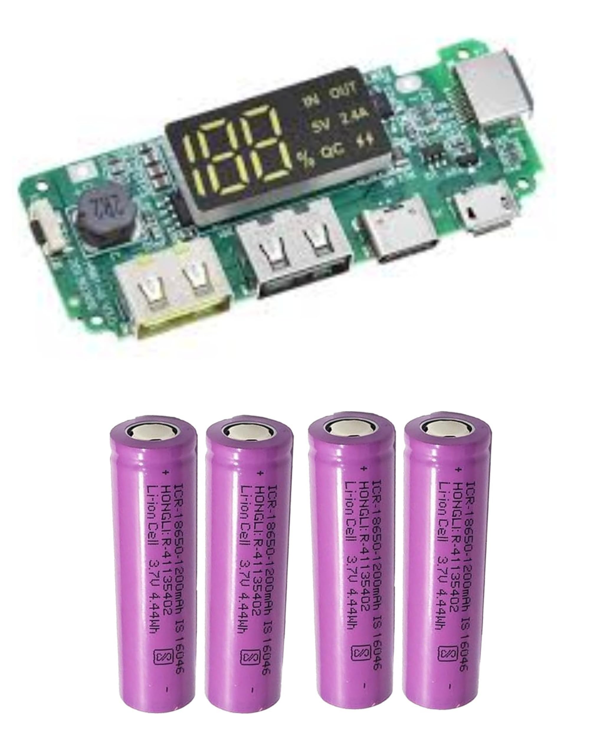 Sam Combo Pf 3-Port USB Power Bank Module with LED Display | 5V 2.4A Boost Converter | Type-C, Micro USB, Lightning Input | Dual USB Output for DIY Charging Projects and 4pcs 1200mah Cell-image-21