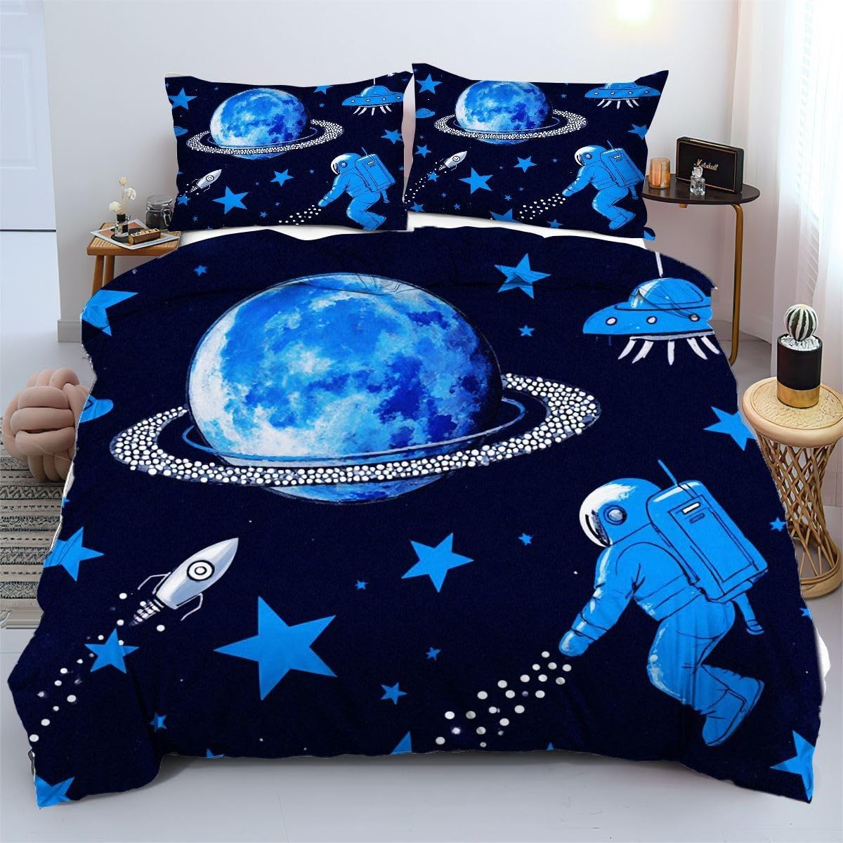 Ensemble de literie 140x200 cm étoiles bleues pour lit sans plis