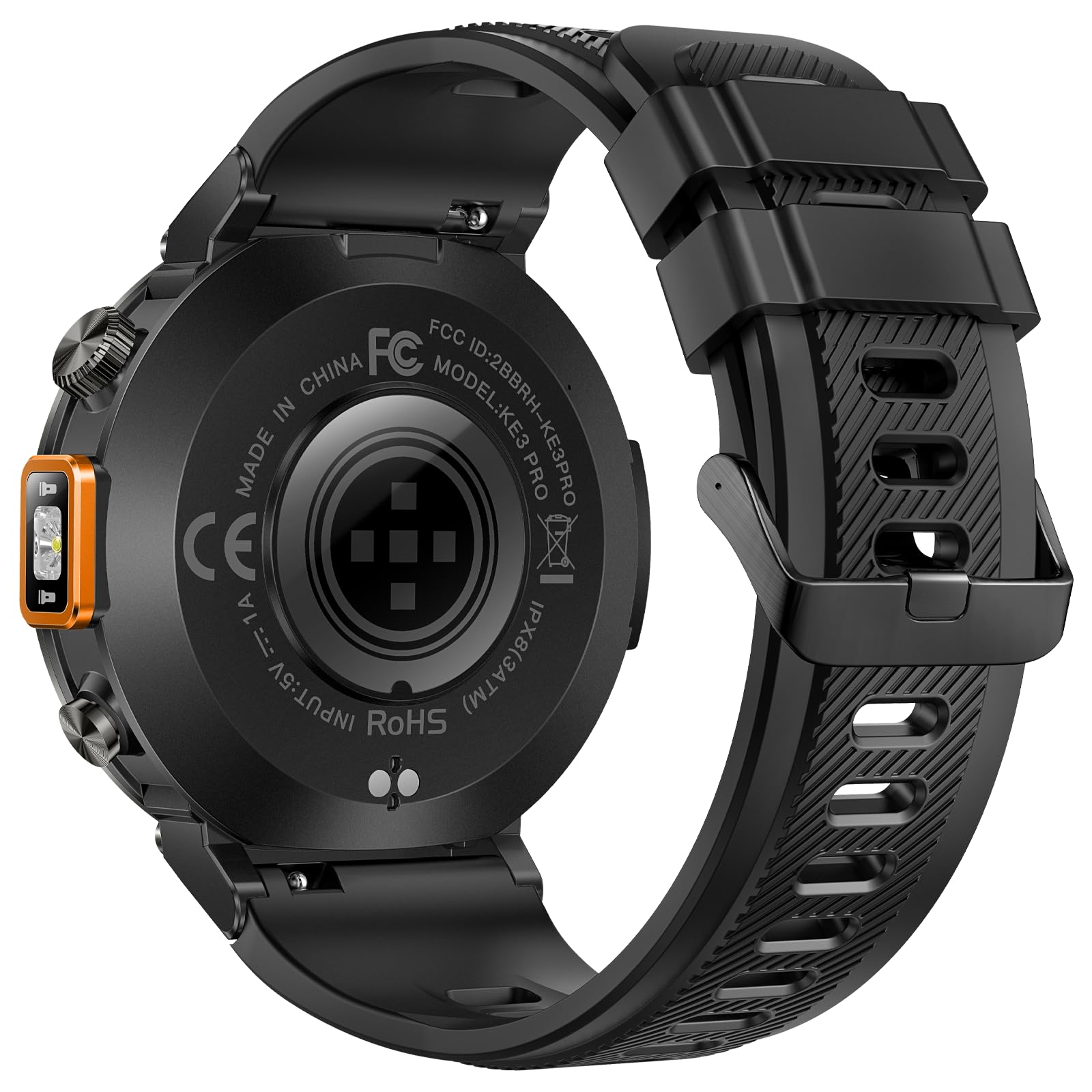 Foxhawk Smart Watch militare con localizzatore GPS, 1,44 pollici HD robusto Smart Watch con torcia a LED bussola, 3ATM impermeabile Smartwatch tattico per iOS Android, orologio fitness da uomo
