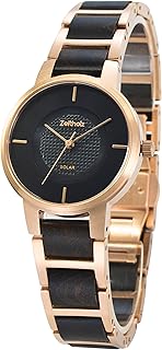 Zeitholz Solaruhr Damen - Freiberg Holzuhr 34mm, gefertigt aus Sandelholz oder Eichenholz mit fortschrittlicher japanischer Solartechnologie und einem eleganten, nachhaltigen Design. (schwarz)