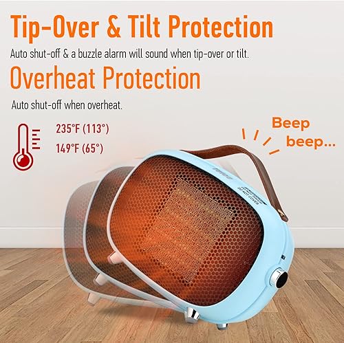 Miniatura 4 de Calentador de espacio eléctrico pequeño de 800 W400 W, calentador de cerámica PTC pequeño con protección contra sobrecalentamiento y vuelco, 3 modos