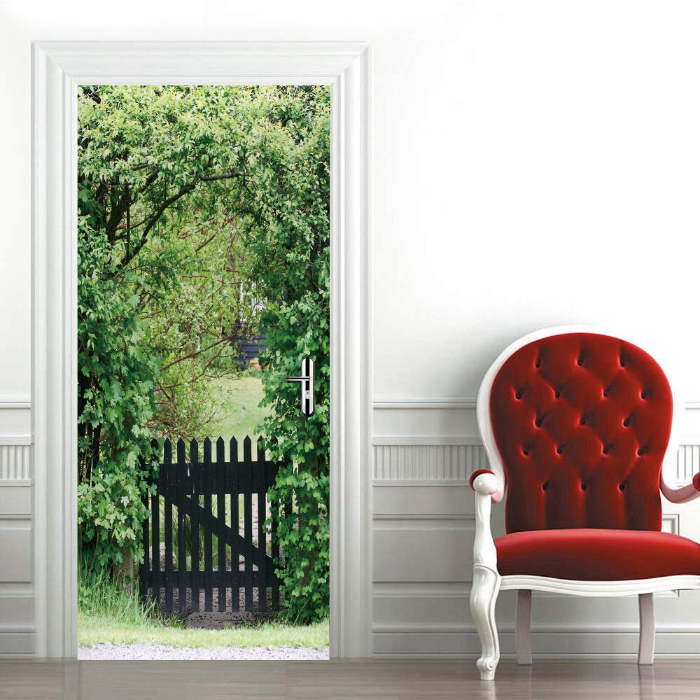 Sticker porte trompe l'oeil forêt 95x215 cm pour une déco nature dans la cuisine