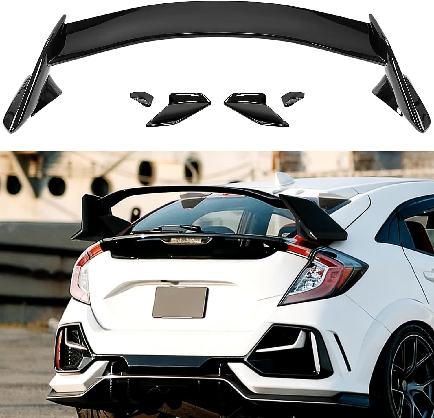 Rear Spoiler for 2016-2021 Honda Civic Hatchback, 10th Gen Civic Hatchback (EX/EX-L/LX/Sport/Touring/FK4/FK7/FK8) Spoiler, Type-R Style Trunk Wing Back Spoiler (Spoiler-Gloss Black)