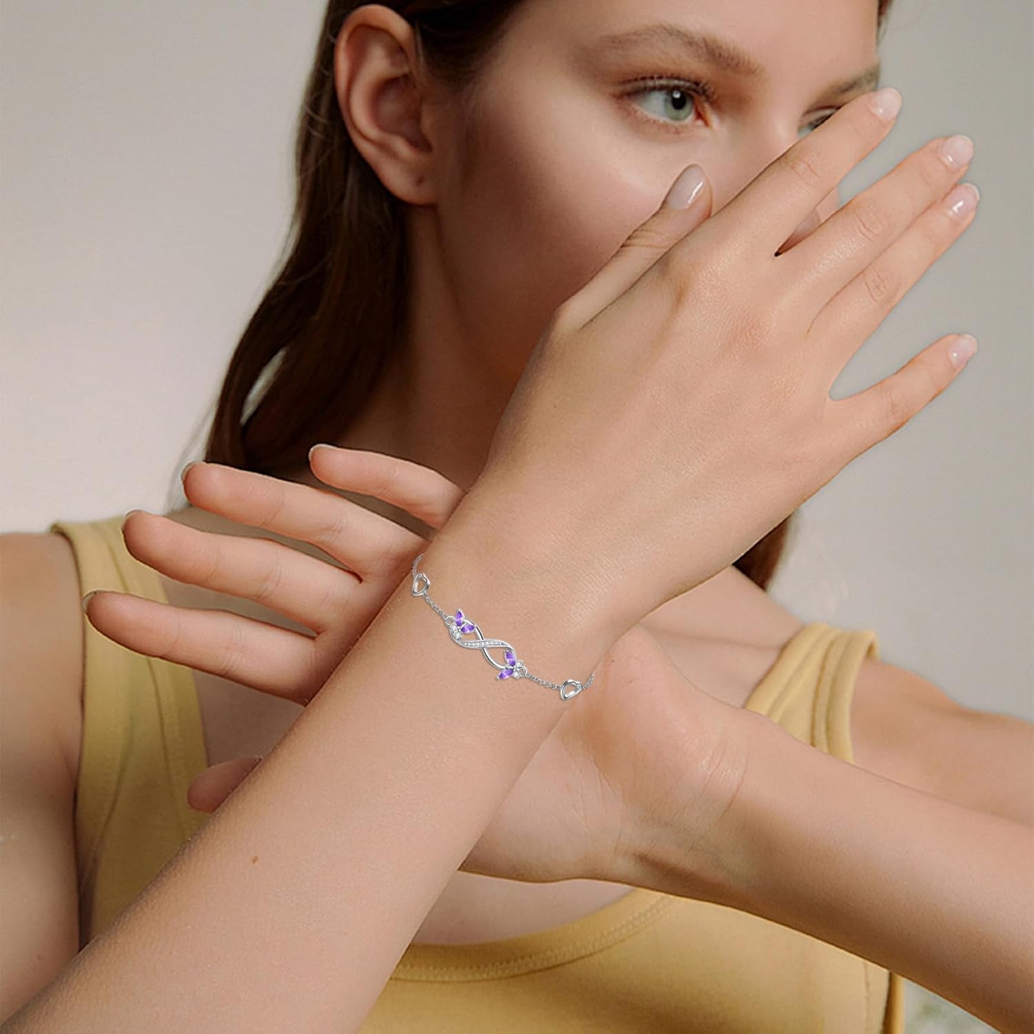 Infinity Butterfly Bracelets for Women,925 Sterling Silver,Adjustable Charm Birthdaystone Bracelet Birthday Jewelry Gifts for Wife Women