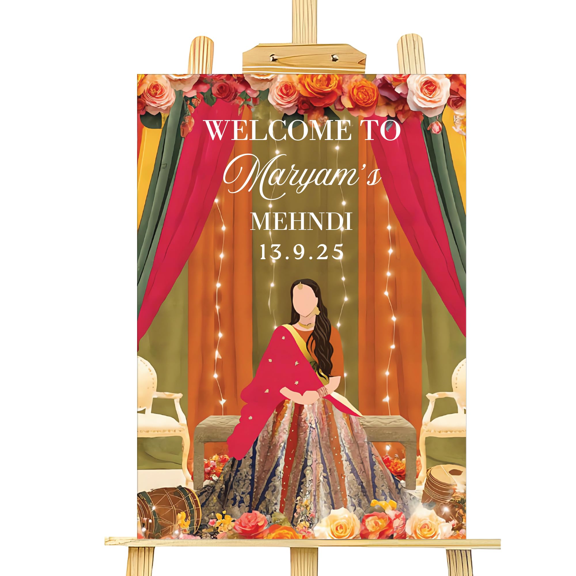 Personalised Mehndi Welcome Entrance Sign Board Custom Indian Wedding Party Decor A1 Foamex Board (Design 2)