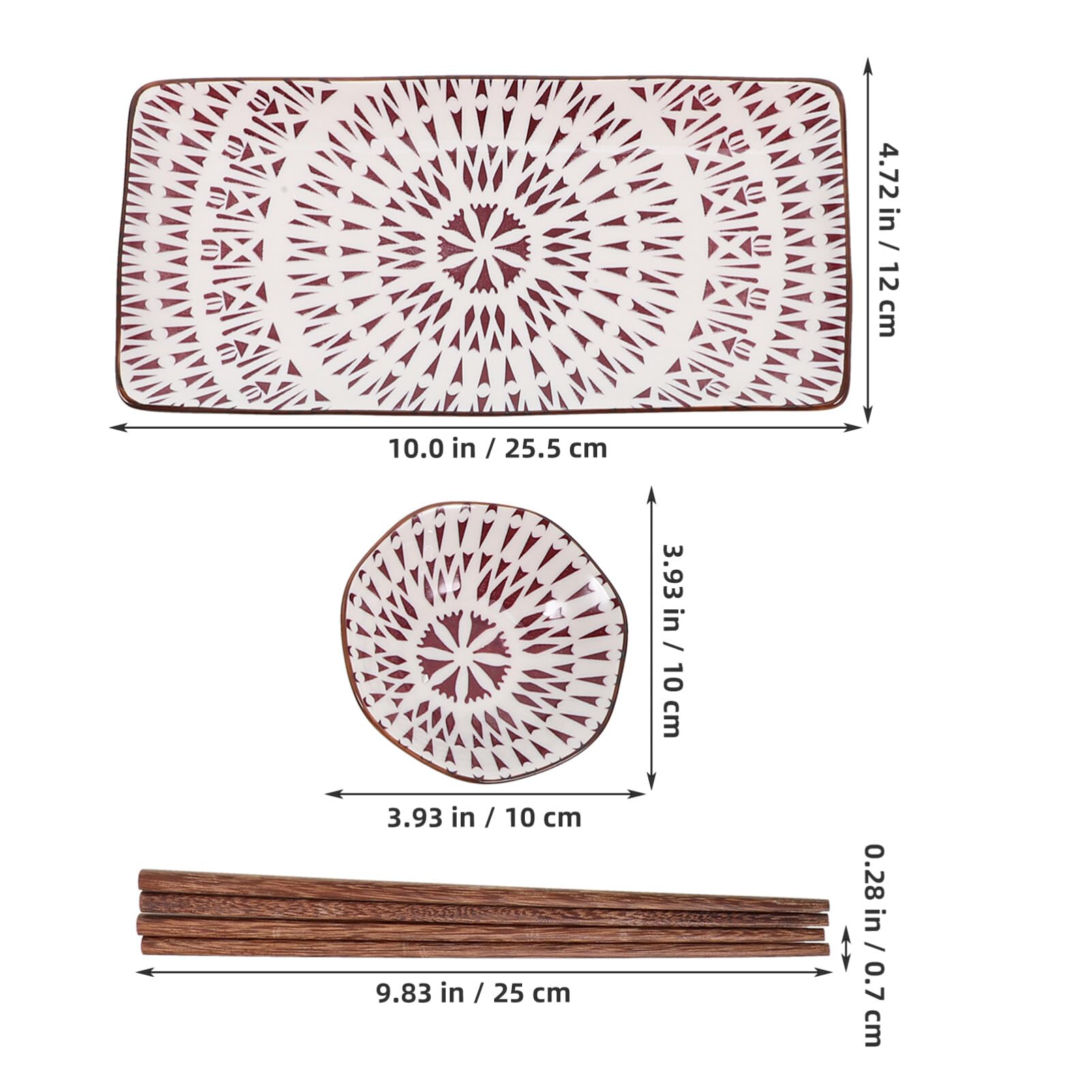 Assiette de Sushis Japonerie Lot de 2 Sets de Sets de Céramique et Bois