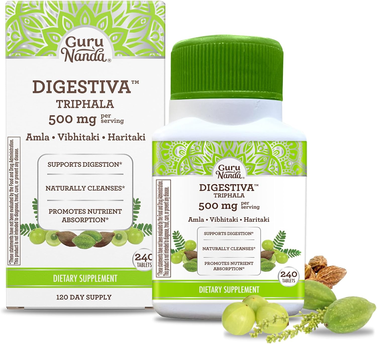 GuruNanda Digestiva Triphala (240 Tablets), Supports Digestion, Helps with Bloating, Dietary Supplement with Amla, Haritaki & Bibhitaki GuruNanda Digestiva Triphala (240 Tablets), Supports Digestion, Helps with Bloating, Dietary Supplement with Amla, Haritaki & Bibhitaki