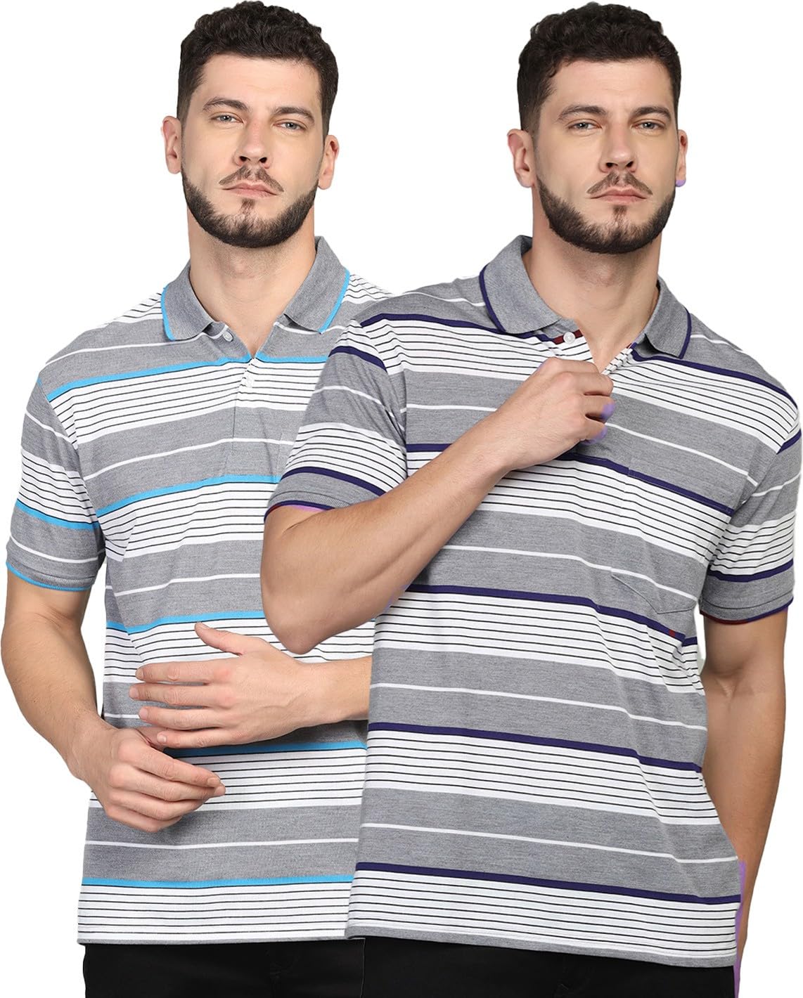 INKKR Striped Men Polo Neck Multicolor T-Shirt Combo