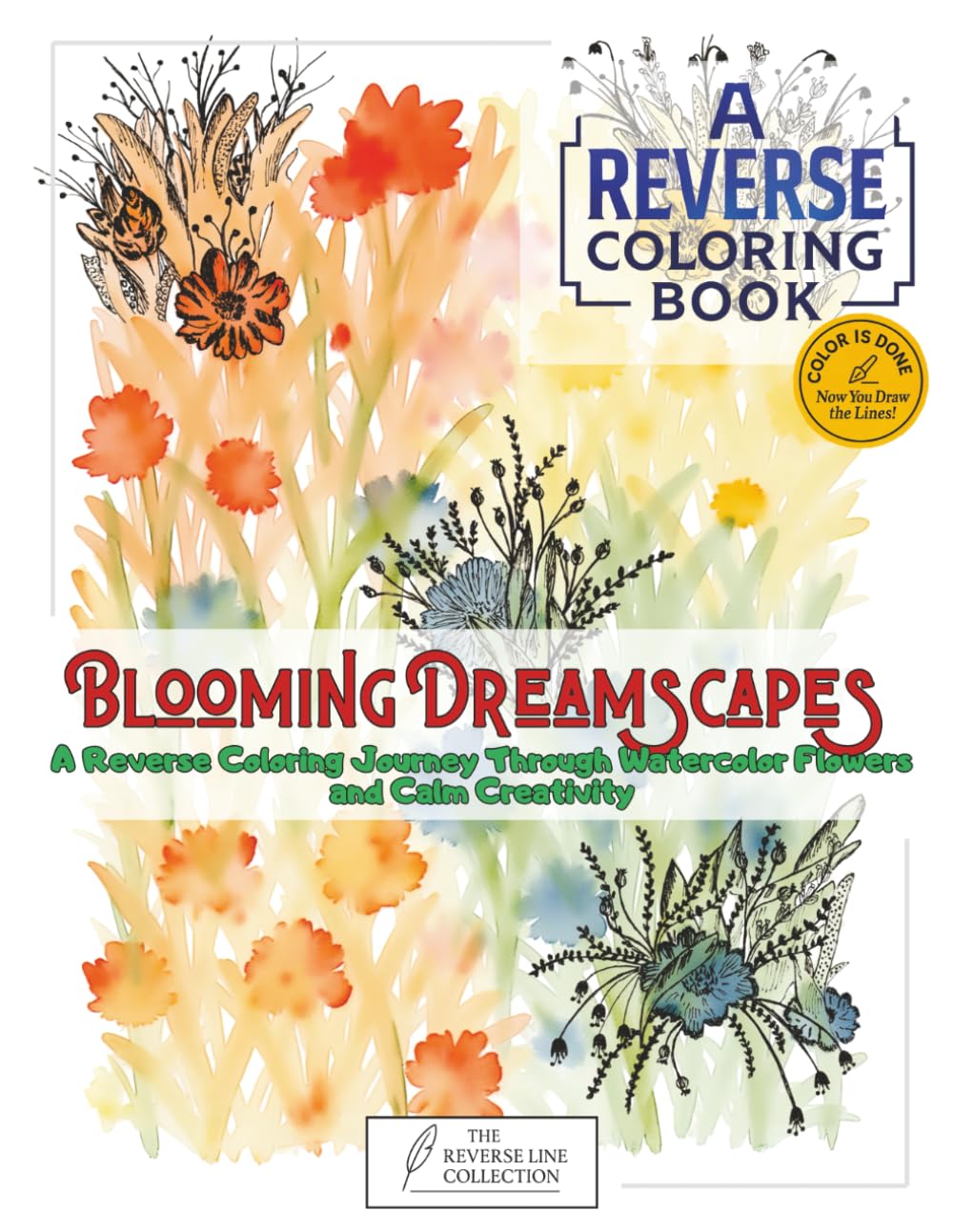 Livre de coloriage inversé aux fleurs aquarelles pour adulte
