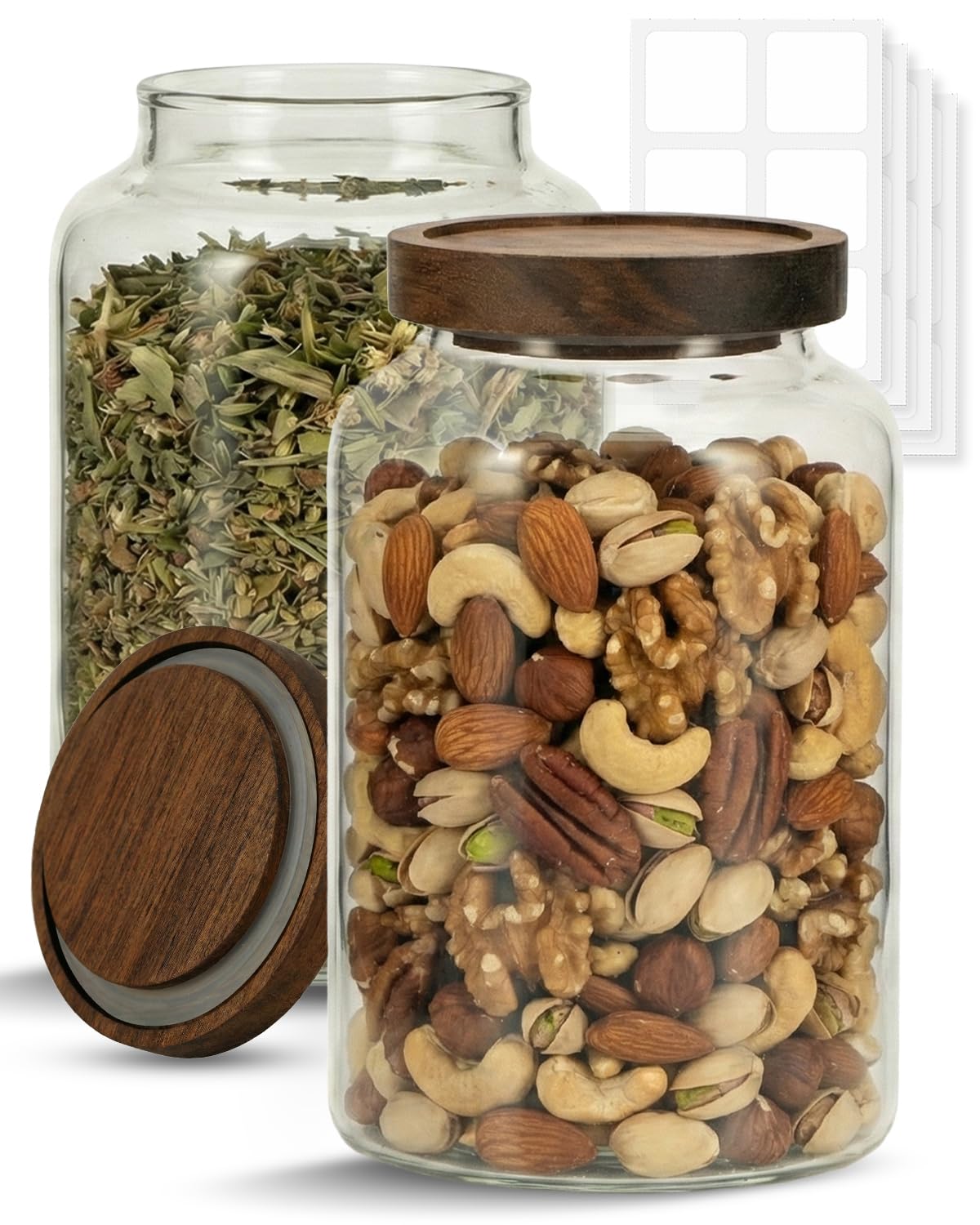 GIRAFFYCO Large Borosilicate Glass Storage Jars, 2 Pack 1300 ml Set