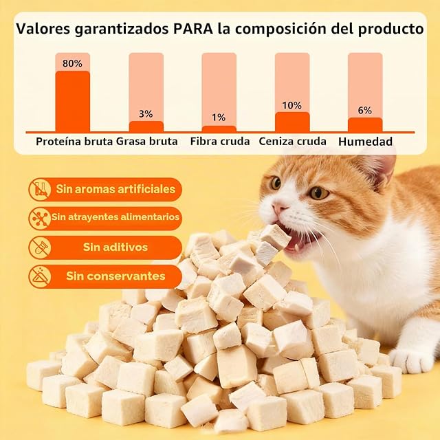 Foto 4 de 8 de 180g de bocadillos de Pollo liofilizados para Mascotas, Aperitivos para Gatos