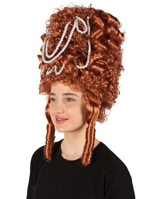 HPO Women's French Revolution Queen Wig, Auburn Brown, Perfect for Halloween, Flame-retardant Synthetic Fabric