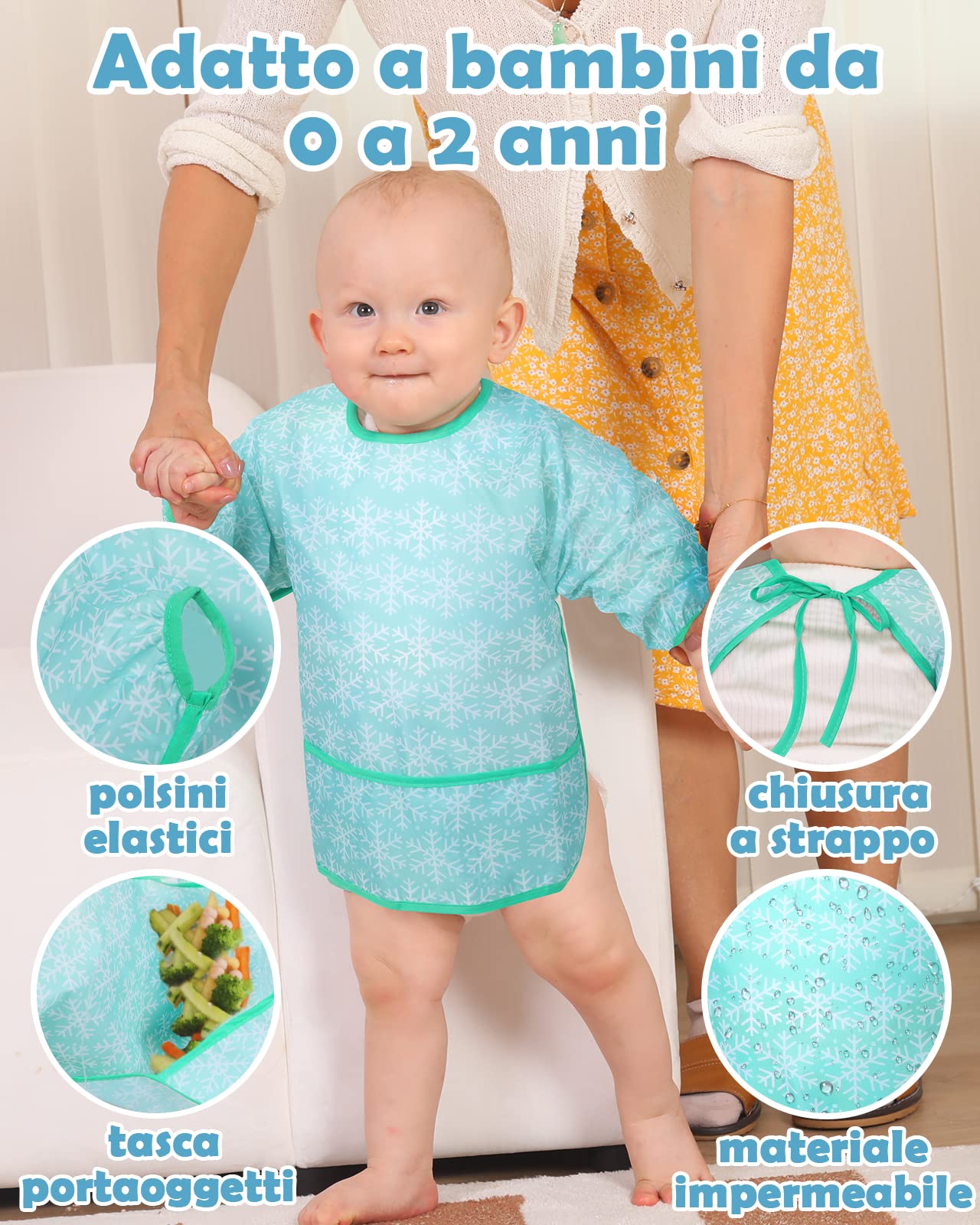 Lictin 5 Pezzi Bavaglino a Manica Lunga - Bavaglino Impermeabile Unisex per Bambini Piccoli bambino (Multicolore8, 0-2 anni)