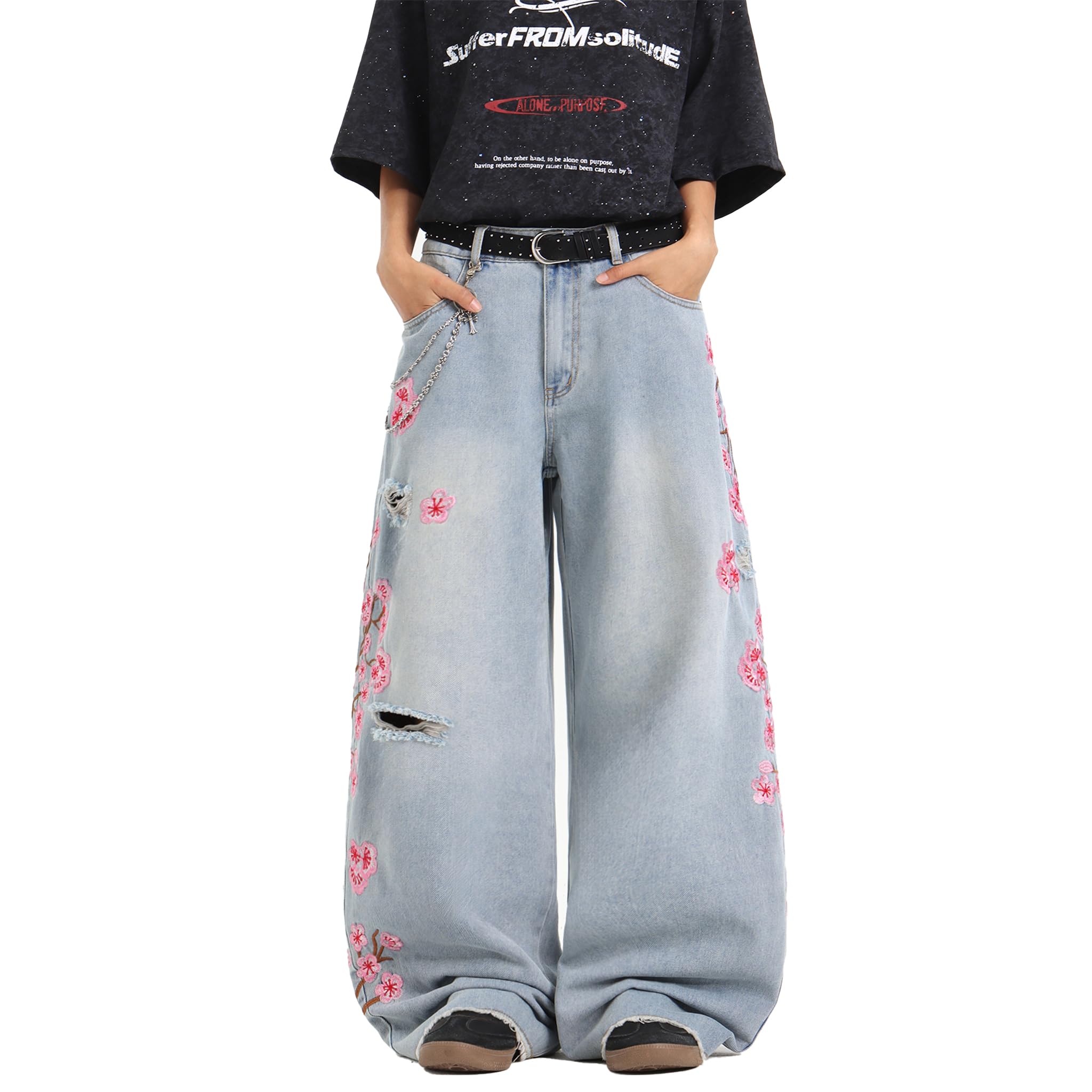 Men's Y2K Baggy Wide Leg Jeans Vintage Loose Fit Streetwear Denim
