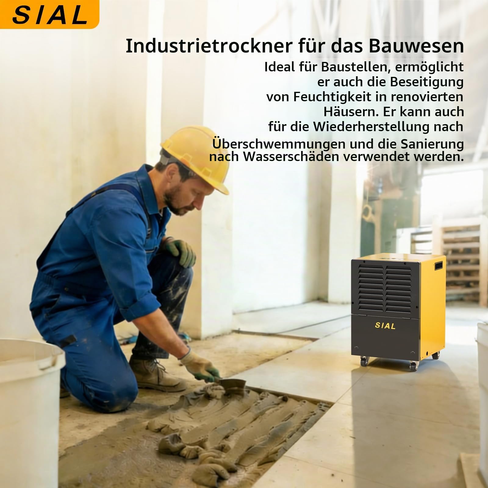 SIAL 30L/TAG Bautrockner Luftentfeuchter, 4,9L Tank, 100㎡ | Industrieller Profi-Entfeuchter | für Keller, Garage & Neubau | gegen Schimmel & Feuchtigkeit | Wasserschadensanierung