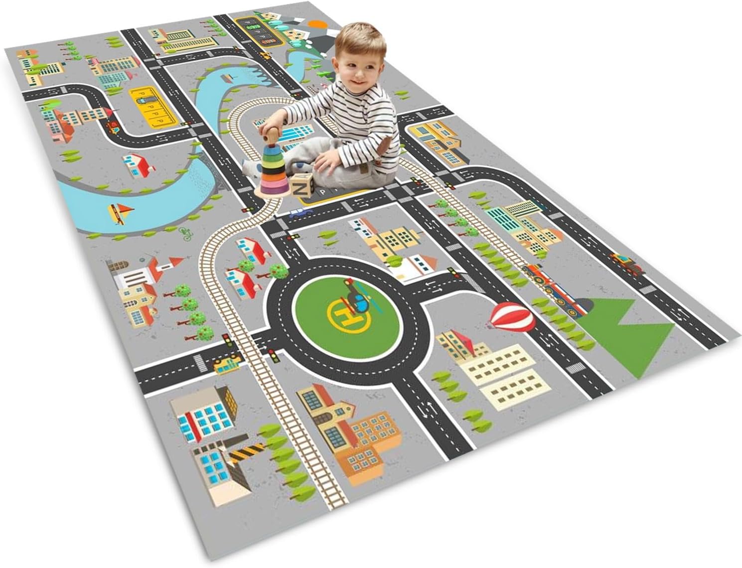 Kids Car Rug Play Mat Great for Playing with Cars and Toys,City Life Educational Road Traffic Carpet,Fun Play Rug for Playroom, Classroom, Nursery Gift Idea for Boys & Girls 80x120cm/2.6×4ft